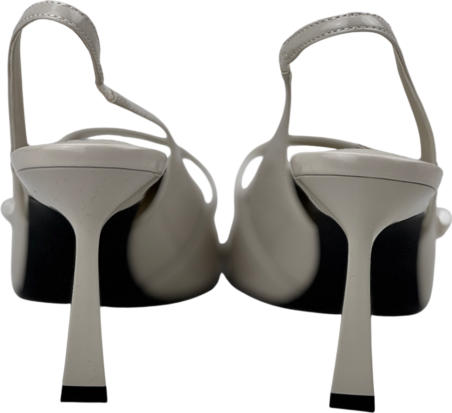 CHARLES & KEITH Cream Helena Pearl-buckle Pointed-toe Slingback Pumps UK 3 EU 36 👠