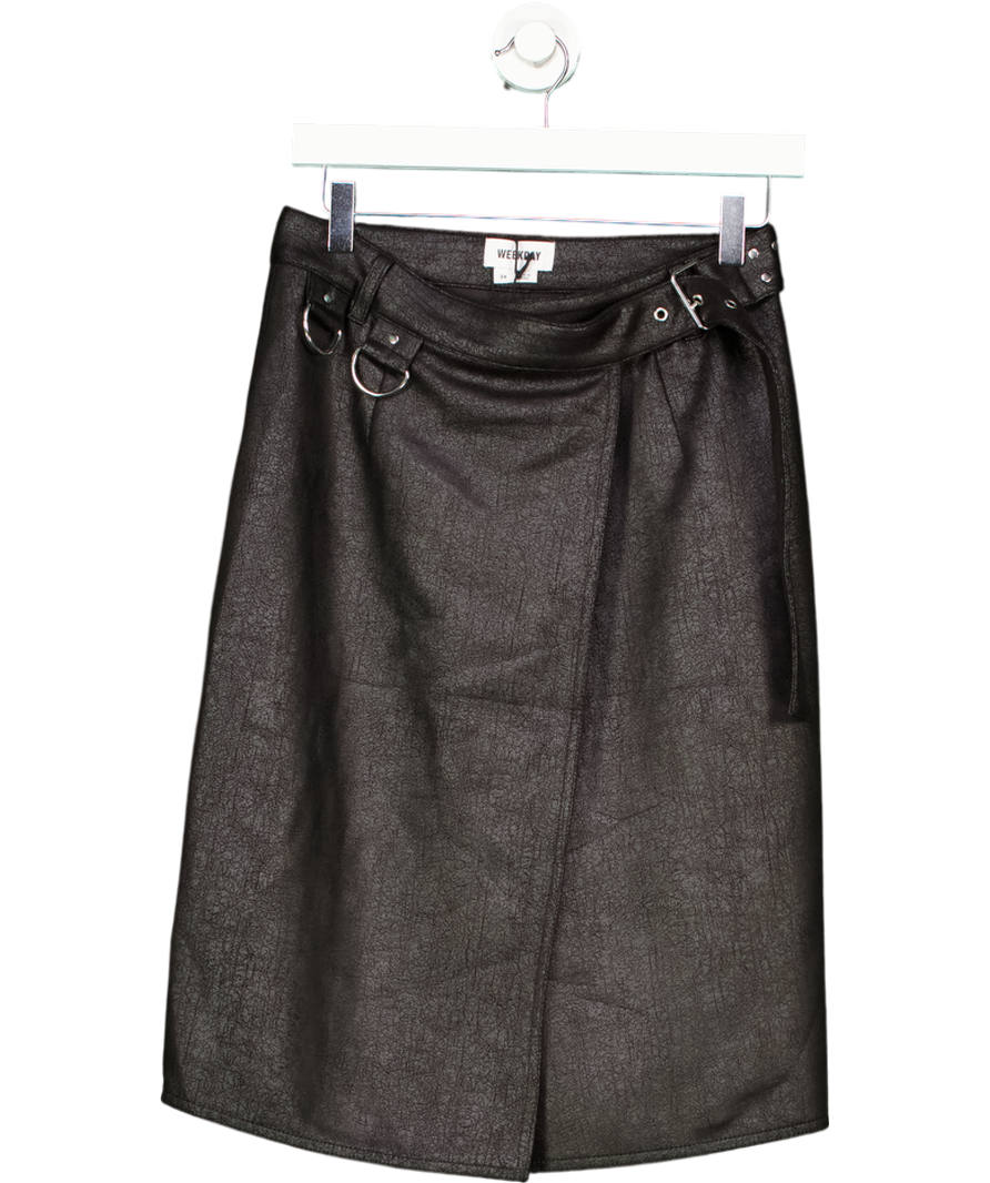 Weekday Black Oda Coated Midi Skirt UK 6