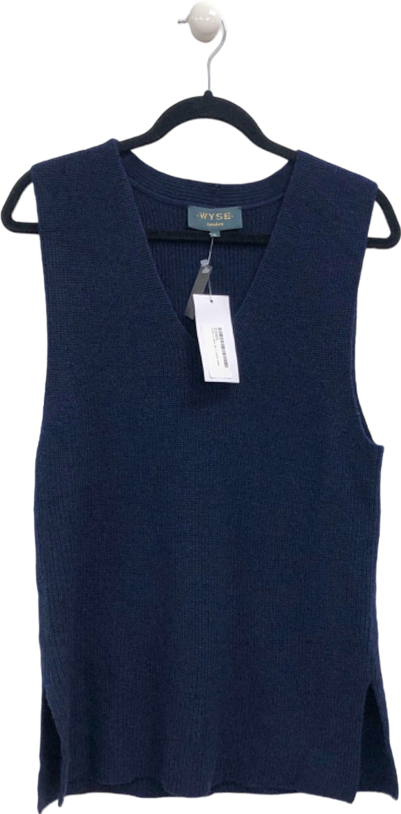 Wyse Navy Sleeveless Wool Blend Top UK S