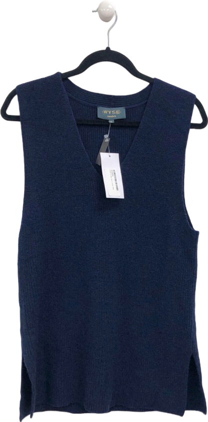 Wyse Navy Sleeveless Wool Blend Top UK S