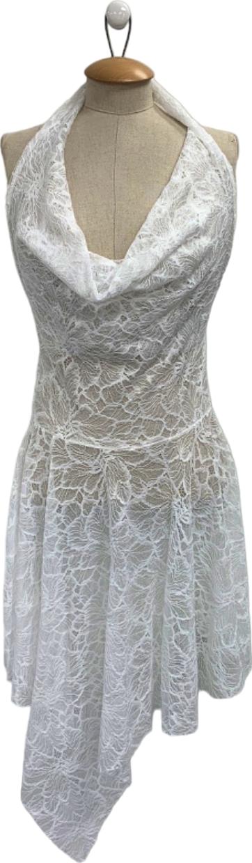 Boohoo Cream Lace Cut Cowl Asymmetric Hem Skater Dress UK 8