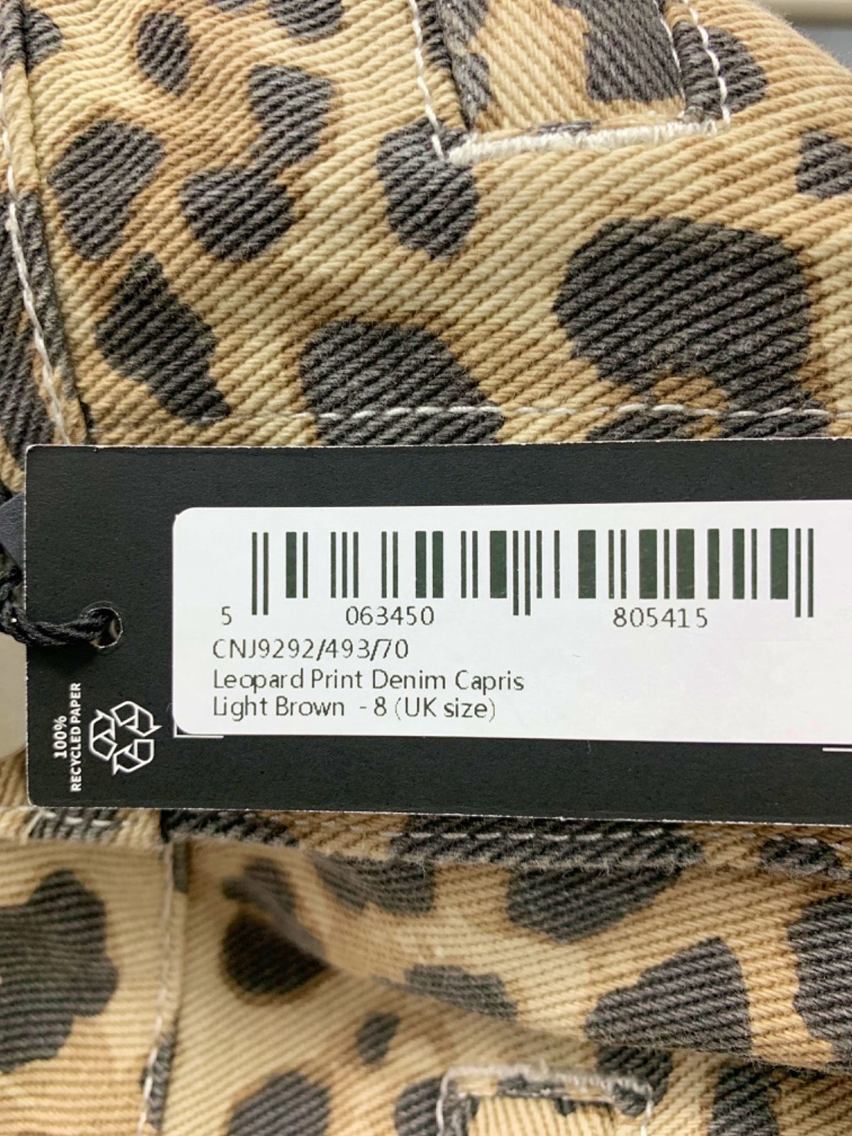 Pretty Little Thing Light Brown Leopard Print Denim Capris UK 8