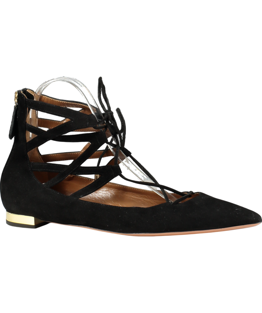 Aquazurra Black Suede Christy Flats UK 7.5 EU 40.5 👠