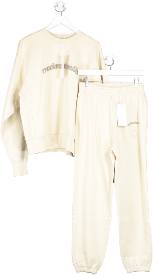 7 Days Active Monday Crew Neck ‘mademoiselle’ Sweater And Matching Joggers, Cream Bnwt UK XS