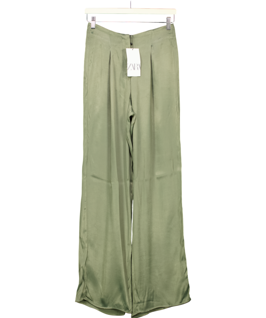 ZARA Sage Green Satin Trousers UK XS