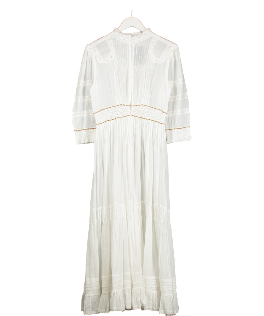 Pitusa White Cotton Lace Inset Maxi Dress UK S/M