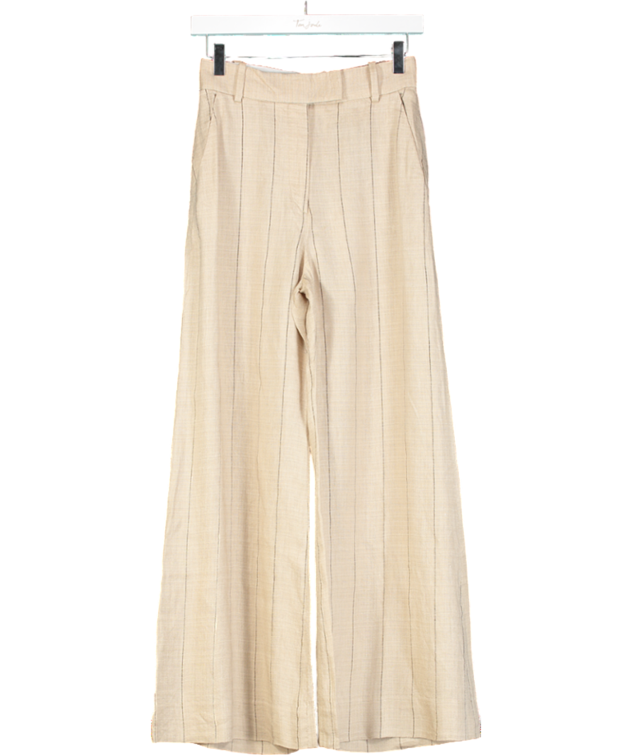 & Other Stories Beige Linen Wide Leg Tailored Trousers UK 6