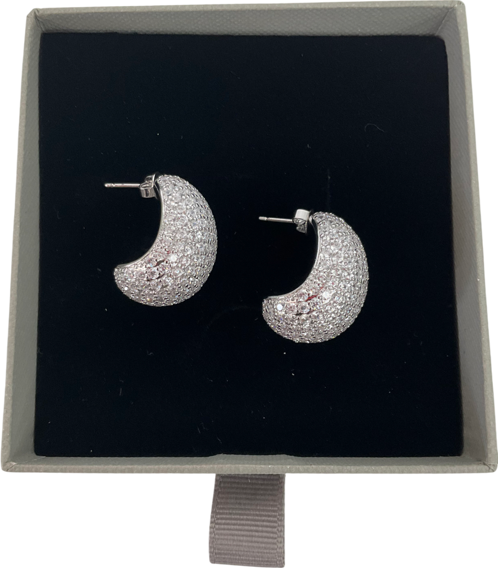 Crystals And Co Metallic Pave Bubble Dome Earrings In White Gold One Size