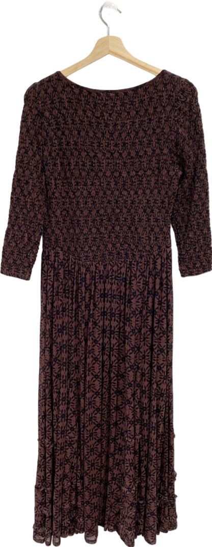 Free People Black and Brown Patterned Midi Dress UK L