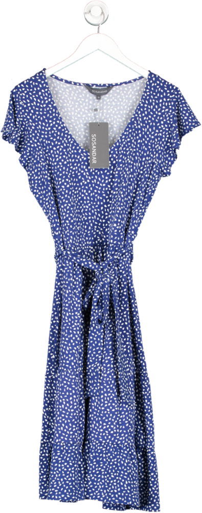 SOSANDAR Blue Fleck V Neck Sleeveless Tiered Fit And Flare Jersey Dress UK 12