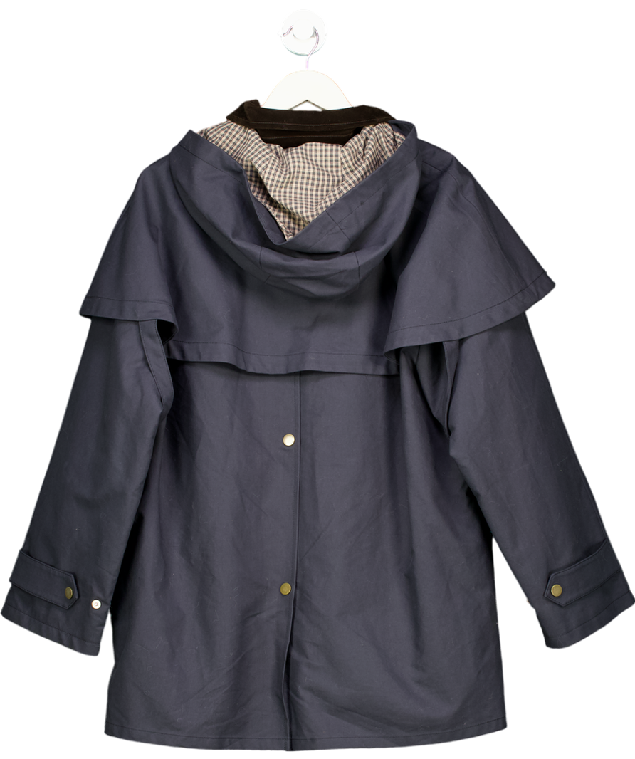 ZARA Collection Navy Blue / Check Hooded Contrast Lapel Trench Coat UK S