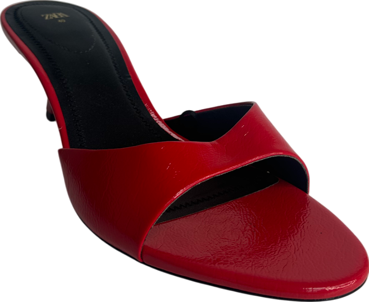 ZARA Red Faux-patent-finish Heeled Mules UK 7 EU 40 👠