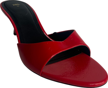 ZARA Red Faux-patent-finish Heeled Mules UK 7 EU 40 👠