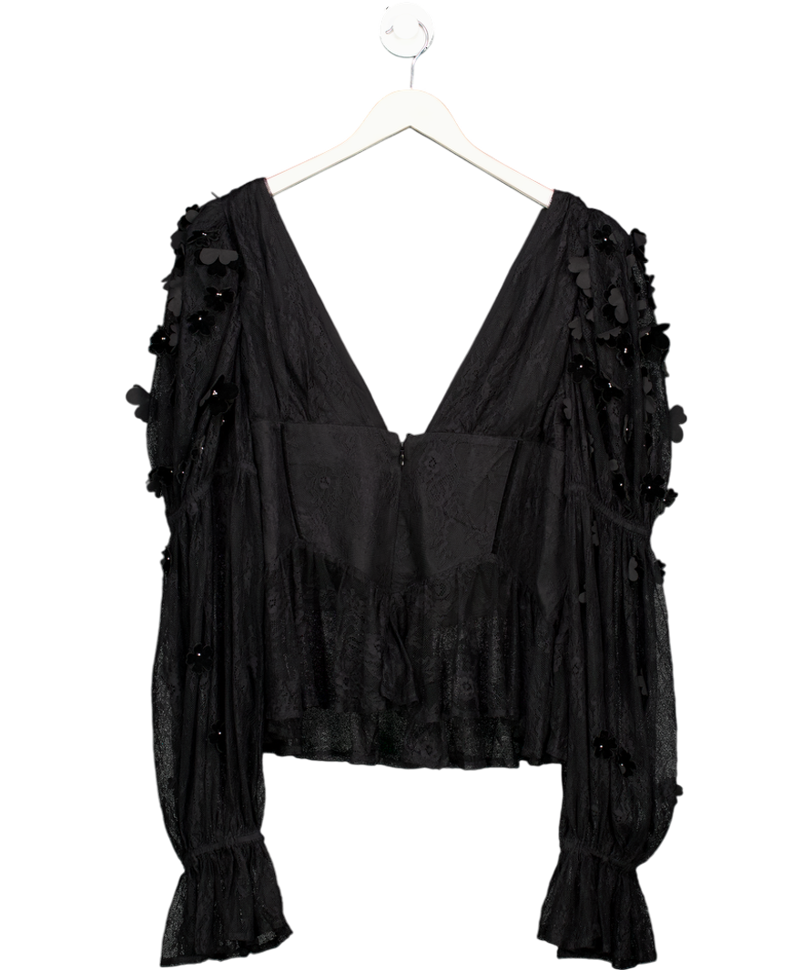 ASOS Black Mesh Floral Corset Long Sleeve Top UK 22