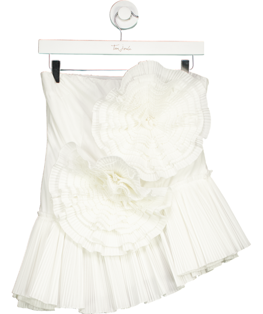 White 3d Floral Pleated Bandeau Top UK S