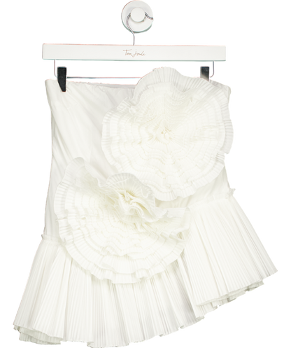 White 3d Floral Pleated Bandeau Top UK S