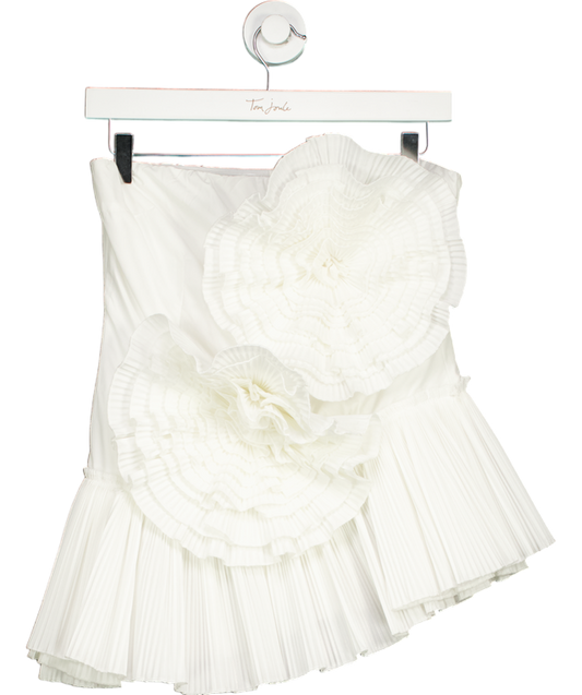 White 3d Floral Pleated Bandeau Top UK S