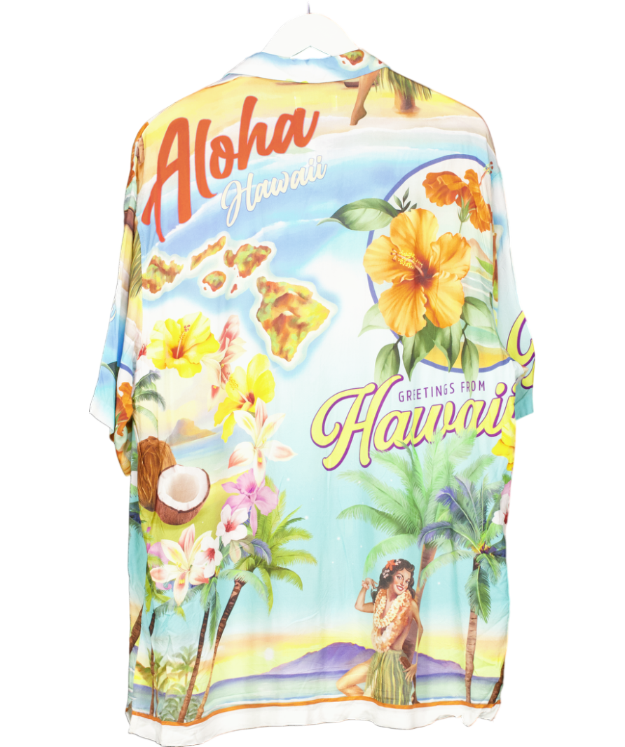 Bershka Blue Hawaiian Print Shirt UK XL