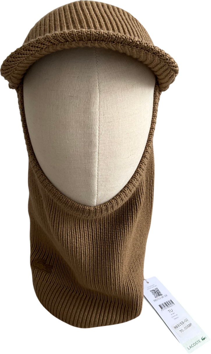 Lacoste Beige Ribbed Wool Balaclava With Visor One Size
