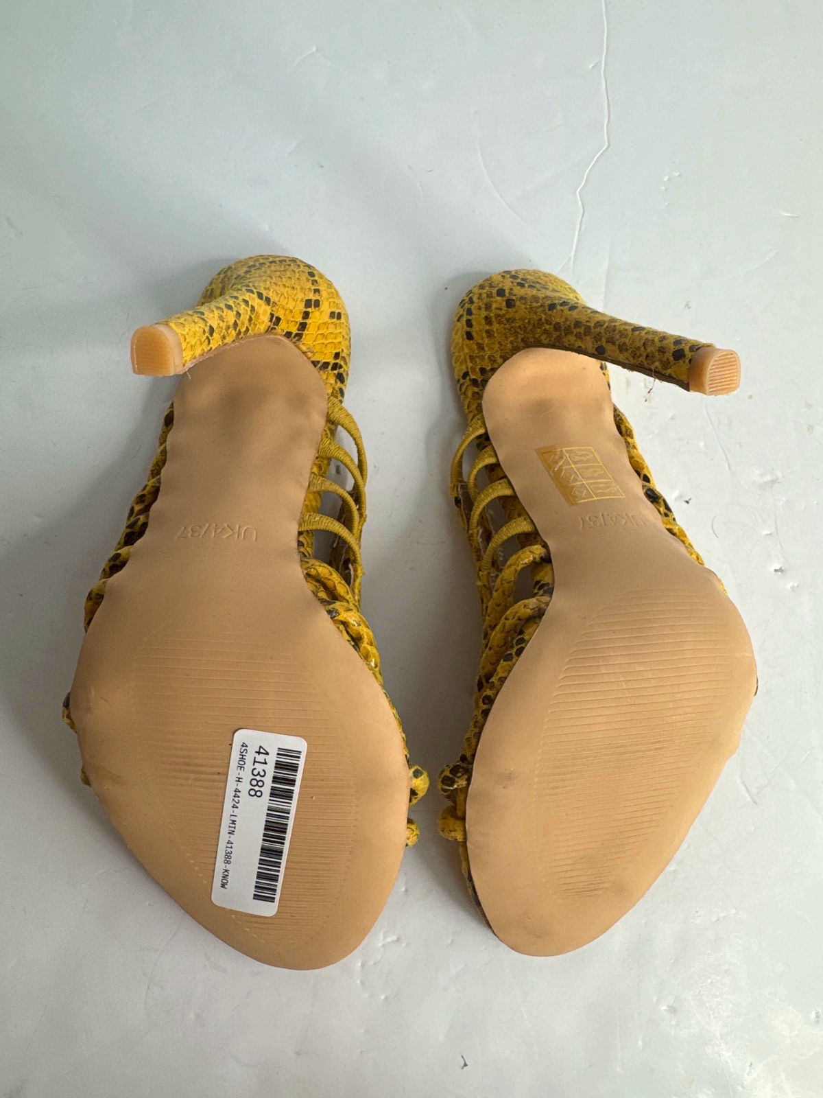 EGO Yellow Snake Print Strappy Heels UK 4