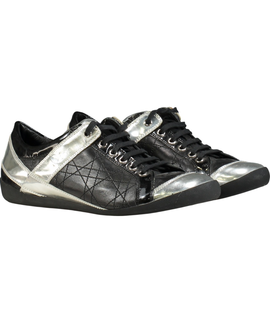 Dior Cannage Silver Detail Leather Sneakers Black UK 7 EU 40 👠