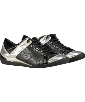 Dior Cannage Silver Detail Leather Trainers Black UK 7 EU 40