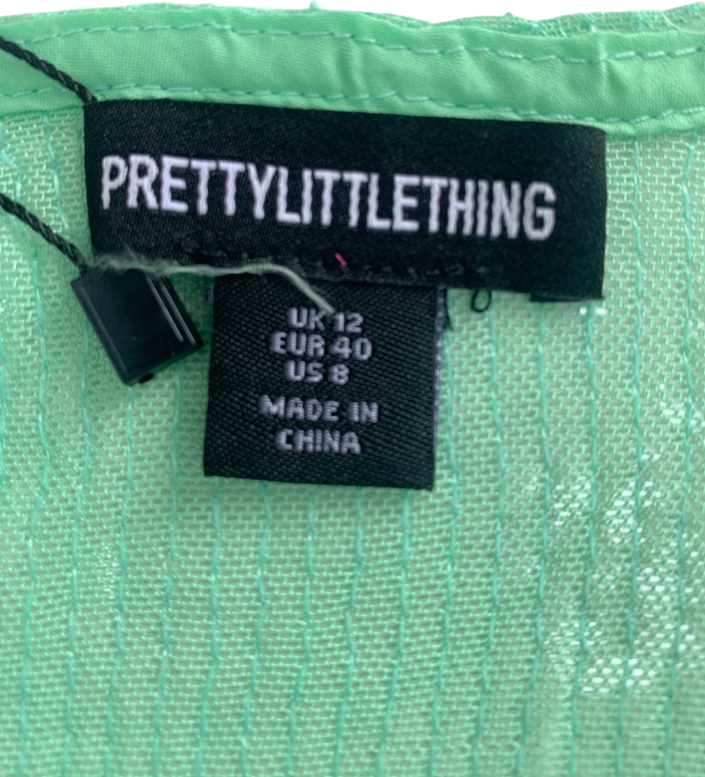 PrettyLittleThing Pale Lime Sequin Square Neck Fishtail Maxi Dress Size 12