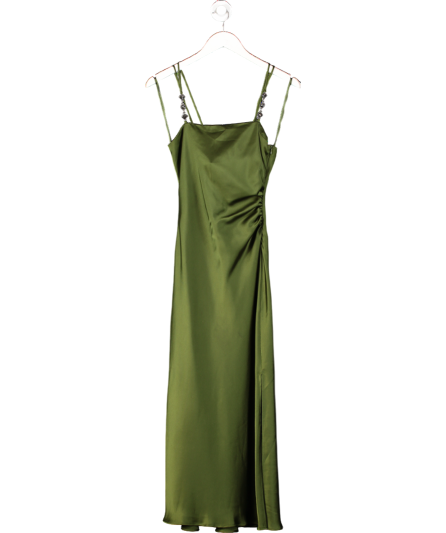 ZARA Green Jewel Strap Satin Midi Dress UK XS