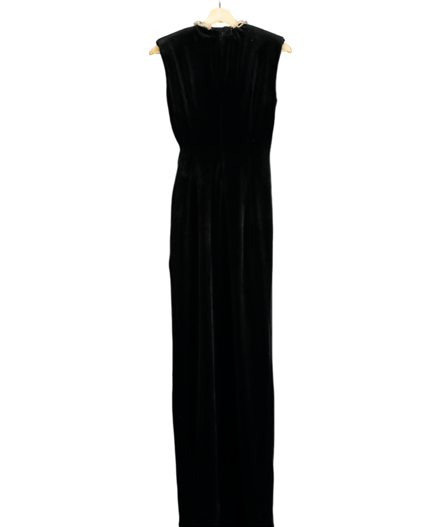 Self-Portrait Black Velvet Embellished Chain Maxi Dress UK 8