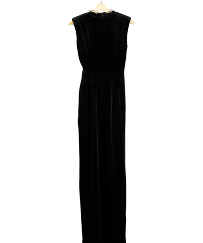 Self-Portrait Black Velvet Embellished Chain Maxi Dress UK 8