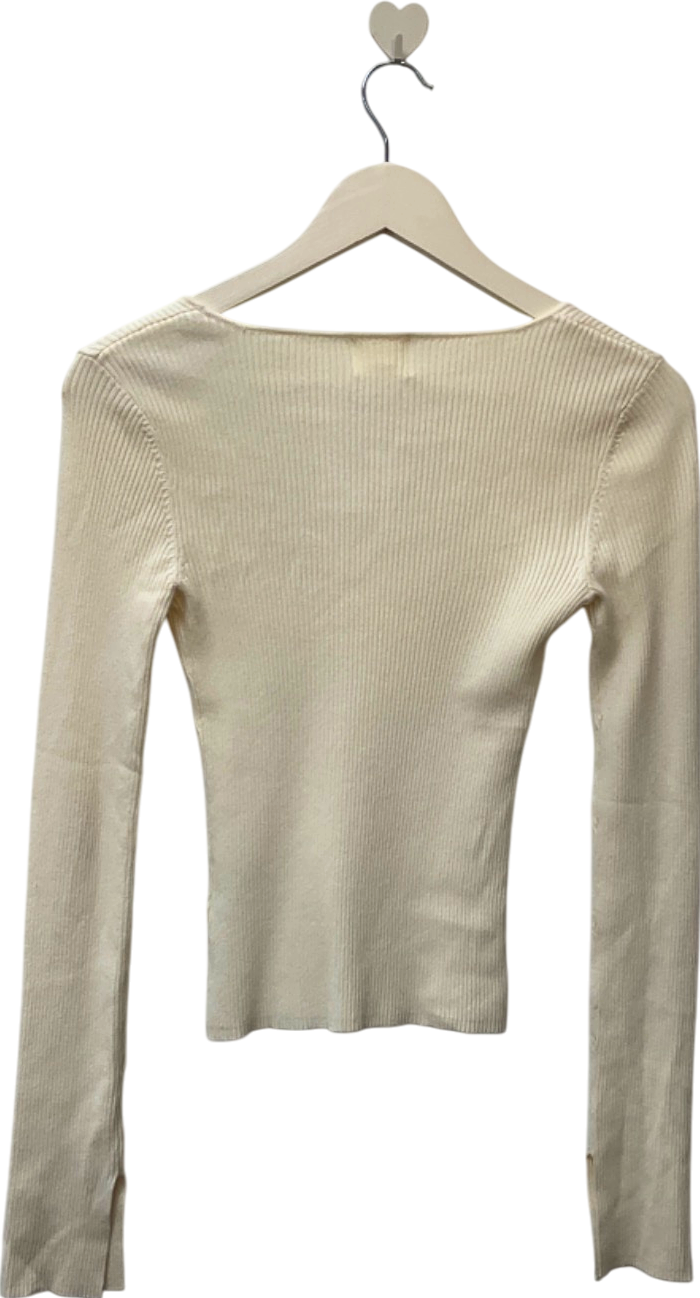 H&M Cream Ribbed Knit Top UK XS