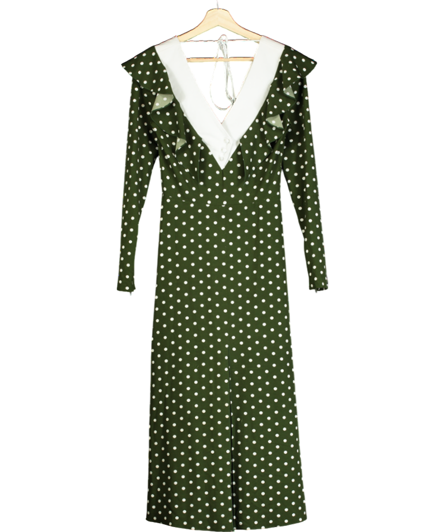 MUSE Green Polka Dot Tie Back Midi Dress UK 8