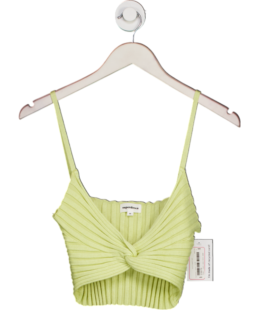 Superdown Lime Yellow Knitted Knot Front Cropped Cami Top UK M