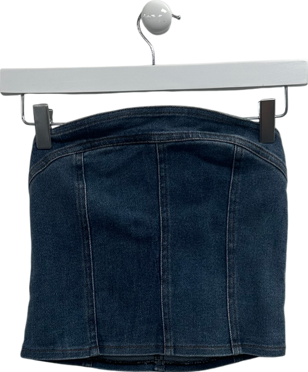 Motel Kaiha Denim Bandeau Corset Top In Blue Wash UK 10