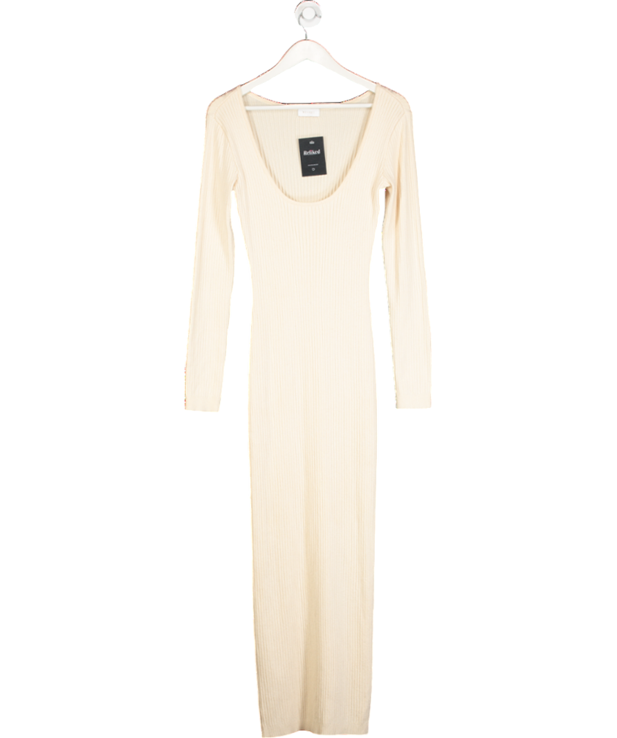 Meshki Cream Rib Knit Scoop Neck Maxi Dress UK L