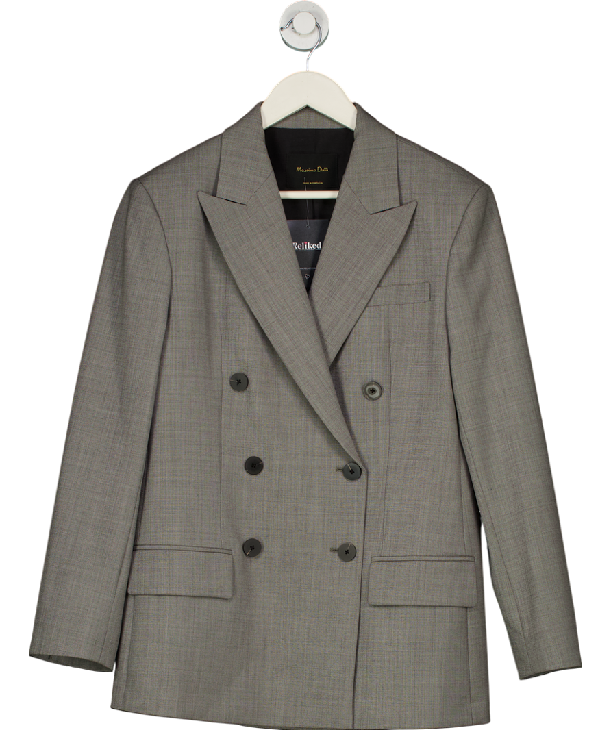 Massimo Dutti Grey Double-breasted Melange Wool Blend Blazer UK 10