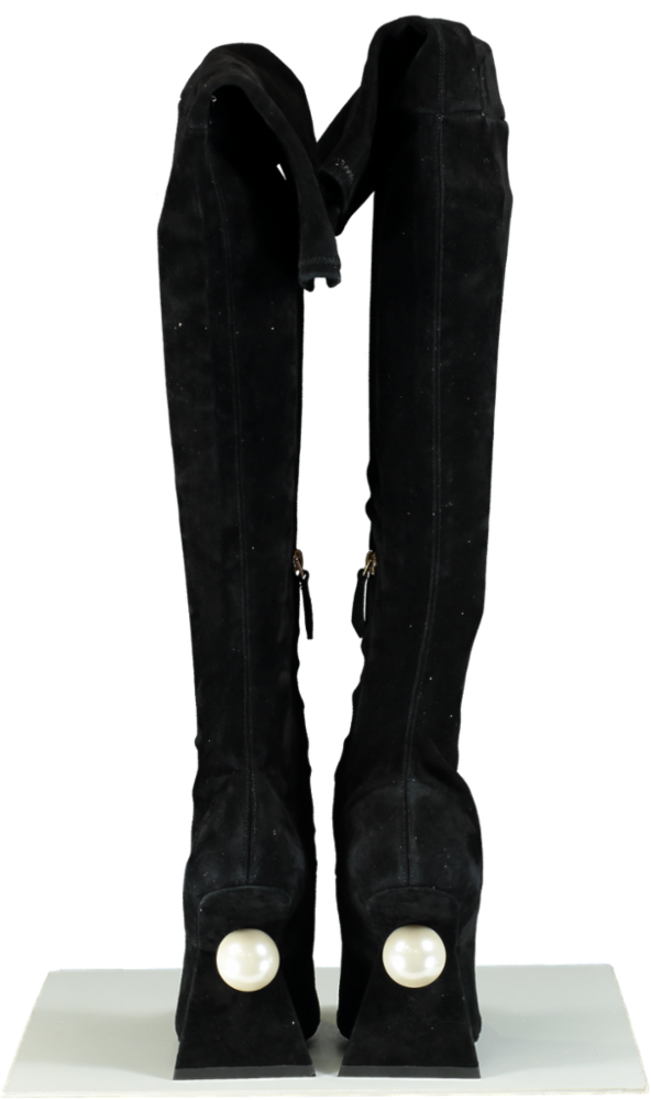 Nicholas Kirkwood Black Suede Over-The-Knee Boots with Pearl Detail Heel UK 6 EU 39