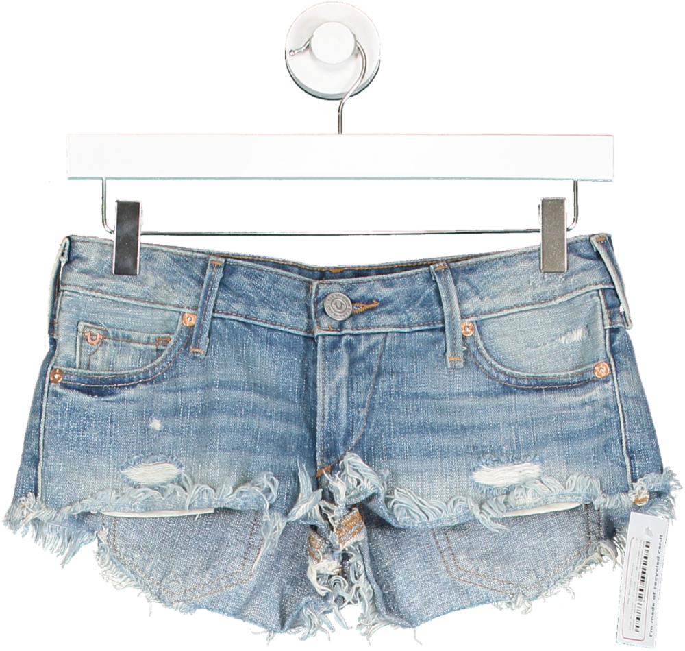 True Religion Blue Raw Hem Jean Shorts UK XXS