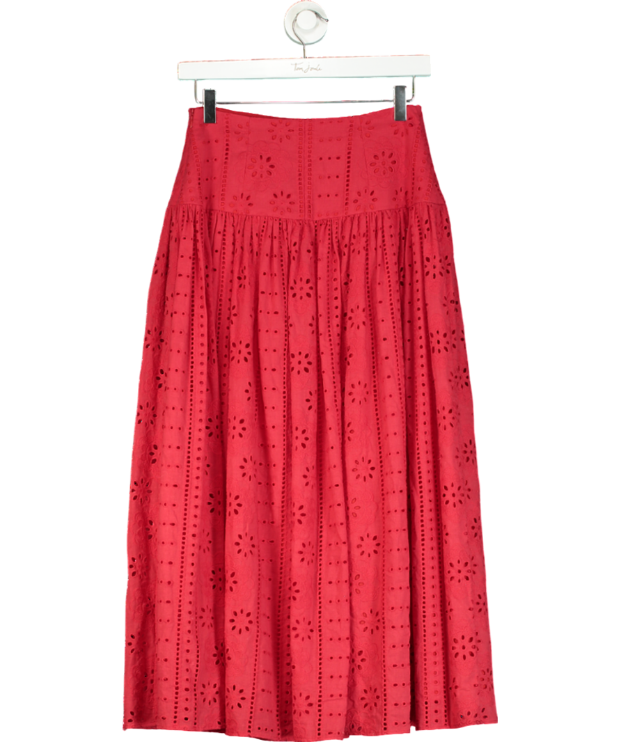 Glamoda Red Broderie Anglaise Midi Skirt UK S