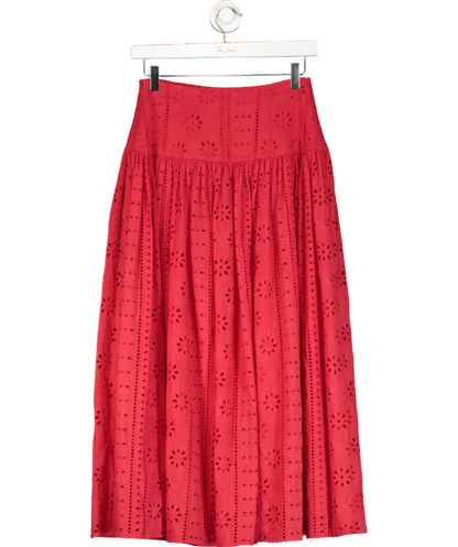 Glamoda Red Broderie Anglaise Midi Skirt UK S