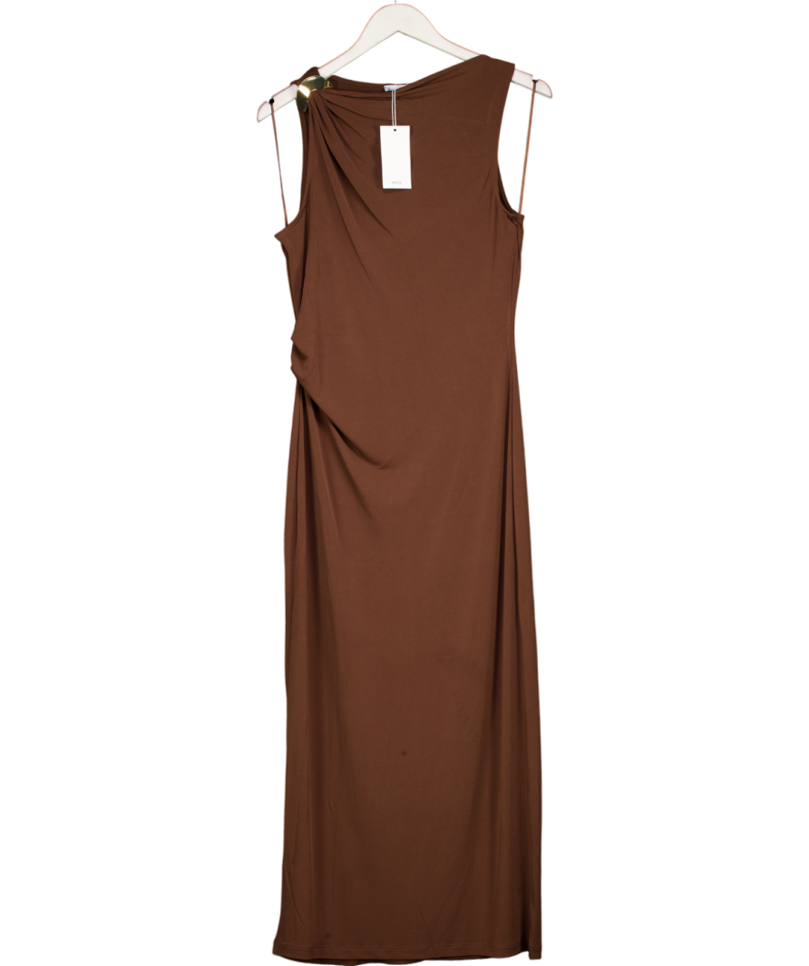 MANGO Chocolate Brown Draped Dress With Metallic Detail UK M