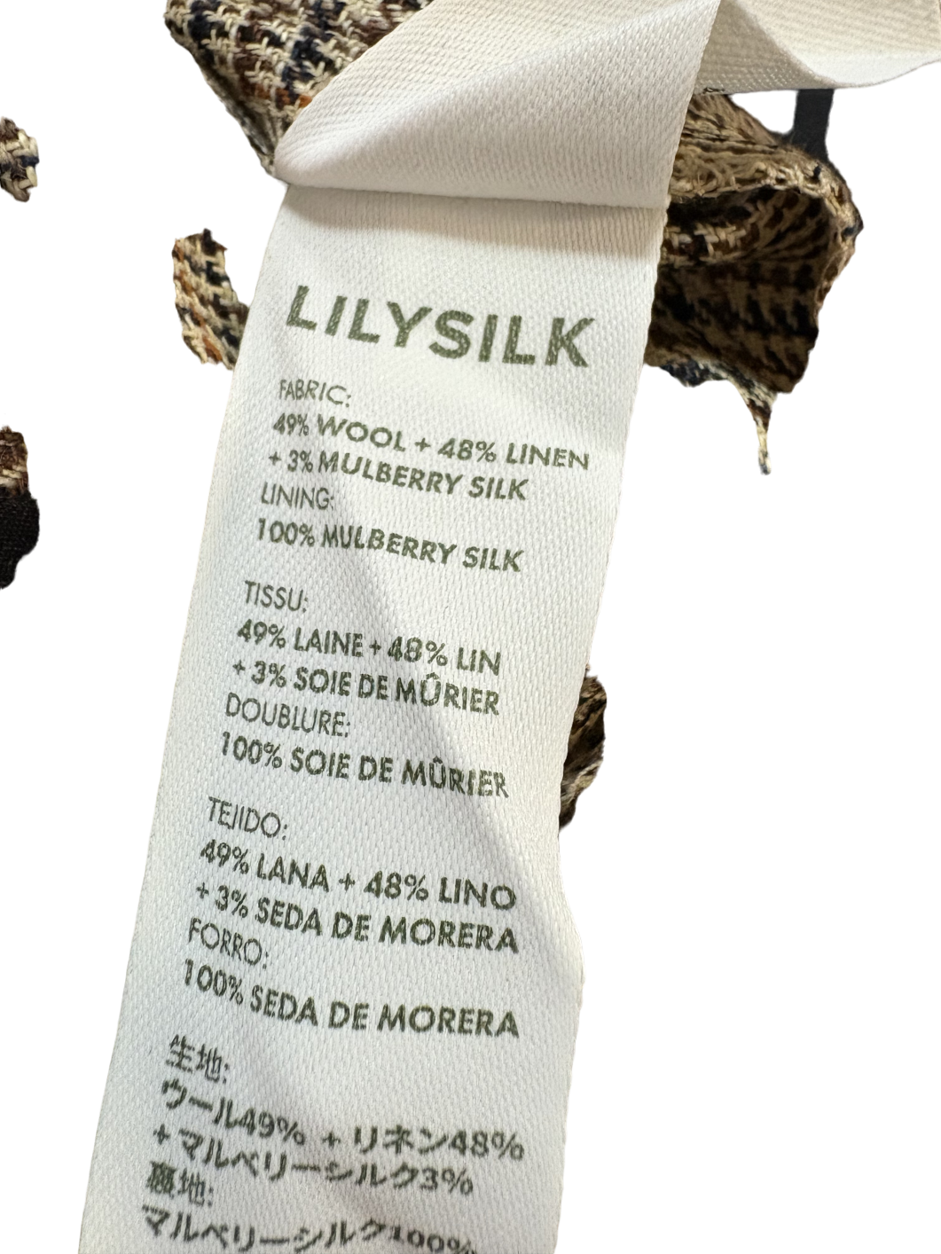 LILYSILK Beige Checkered Wide-Leg Trousers UK 10