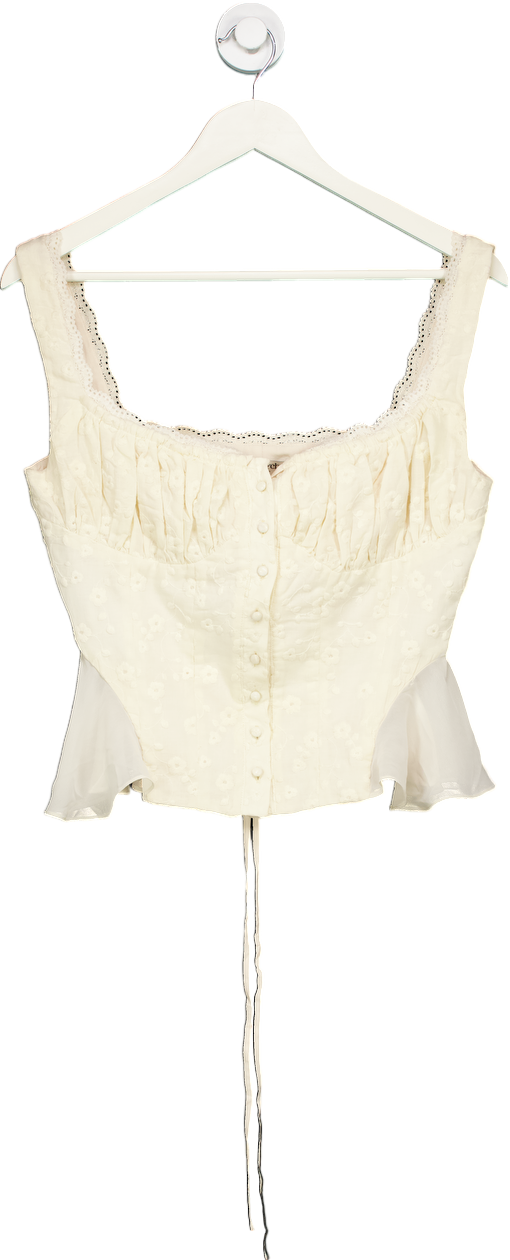 House of CB Jean Broderie Anglaise Button-up Peplum Top In Vintage Cream UK S