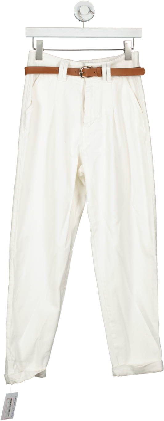 New Look Cream Belted High Waist Jeans UK 8