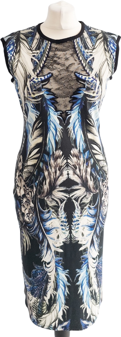 ROBERTO CAVALLI Blue / Multi Lace Insert Shift Midi Dress It44 UK 12