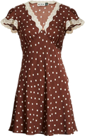 RIXO Cely Layla Dot Brown Mini Dress UK 12