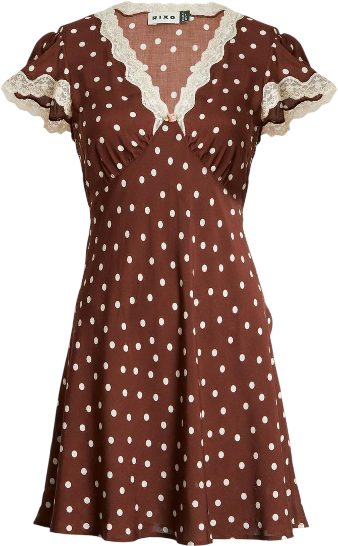 RIXO Cely Layla Dot Brown Mini Dress UK 12