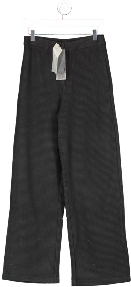 S.Deer Black Vintage Striped Slip Pocket Straight Wide-leg Trousers UK M