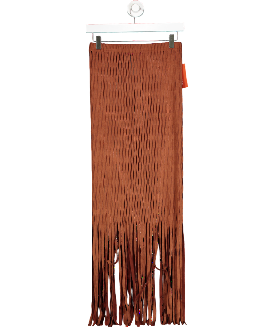kai Faux Suede Laser Cut Skirt - Brown UK S