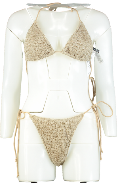 PrettyLittleThing Beige Crinkle Bikini Set UK 10